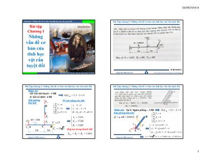 Bài giảng Cơ học ứng dụng - Chương 1: Những vấn đề cơ bản của tĩnh học vật rắn tuyệt đối - Nguyễn Thái Hiền