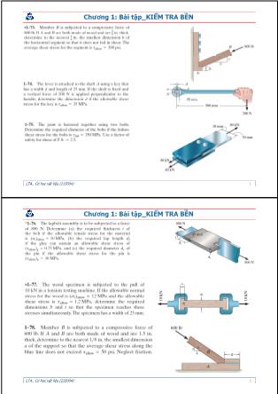 Bài giảng Cơ học vật liệu - Chương 1: Bài tập kiểm tra bền