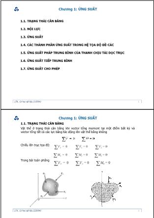 Bài giảng Cơ học vật liệu - Chương 1: Ứng suất