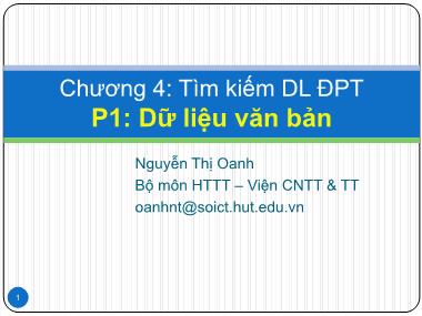 Bài giảng Cơ sở dữ liệu đa phương tiện - Chương 4: Tìm kiếm dữ liệu đa phương tiện - Phần 1: Dữ liệu văn bản - Nguyễn Thị Oanh