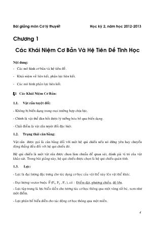 Bài giảng môn Cơ lý thuyết - Chương 1: Các khái niệm cơ bản và hệ tiên đề tĩnh học - Nguyễn Công Hòa