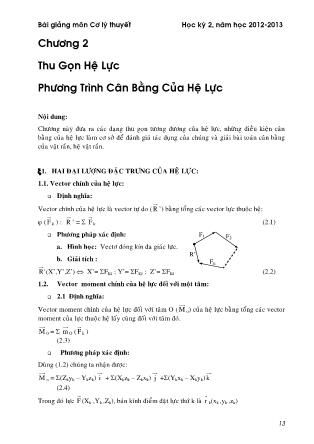 Bài giảng môn Cơ lý thuyết - Chương 2: Thu gọn hệ lực phương trình cân bằng của hệ lực - Nguyễn Công Hòa