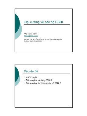 Bài giảng Nhập môn cơ sở dữ liệu - Bài 1: Đại cương về các hệ cơ sở dữ liệu - Vũ Tuyết Trinh