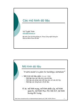 Bài giảng Nhập môn cơ sở dữ liệu - Bài 2: Các mô hình dữ liệu - Vũ Tuyết Trinh