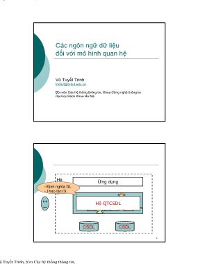 Bài giảng Nhập môn cơ sở dữ liệu - Bài 3: Các ngôn ngữ dữ liệu đối với mô hình quan hệ - Vũ Tuyết Trinh