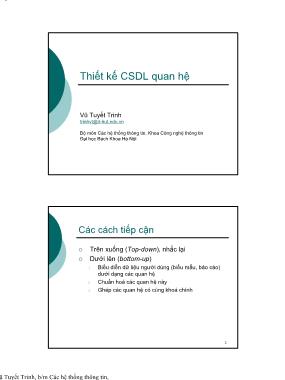 Bài giảng Nhập môn cơ sở dữ liệu - Bài 3: Thiết kế cơ sở dữ liệu quan hệ - Vũ Tuyết Trinh