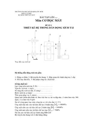 Bài tập lớn môn Cơ học máy - Đề số 1: Thiết kế hệ thống dẫn động xích tải
