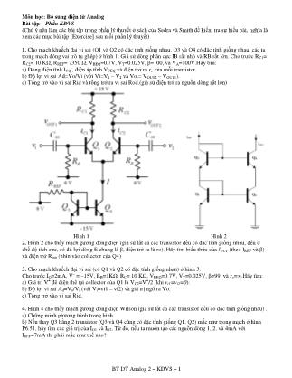 Bài tập môn Bổ sung điện tử Analog - Phần: KDVS