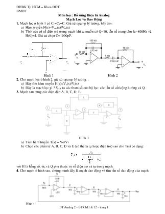 Bài tập môn Bổ sung điện tử Analog - Phần: Mạch lọc va dao động