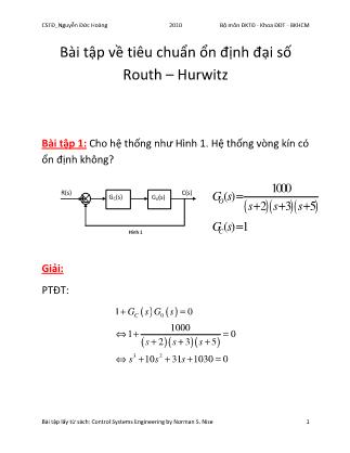 Bài tập về tiêu chuẩn ổn định đại số Routh-Hurwitz - Nguyễn Đức Hoàng