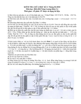 Đề kiểm tra giữa học kì 2 môn Biến đổi năng lượng điện cơ