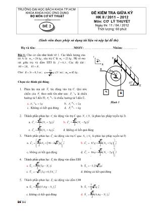Đề kiểm tra giữa học kì 2 môn Cơ lý thuyết (Đề 2)