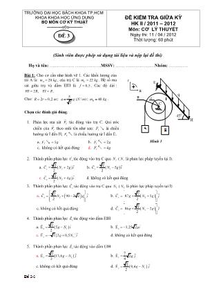 Đề kiểm tra giữa học kì 2 môn Cơ lý thuyết (Đề 3)