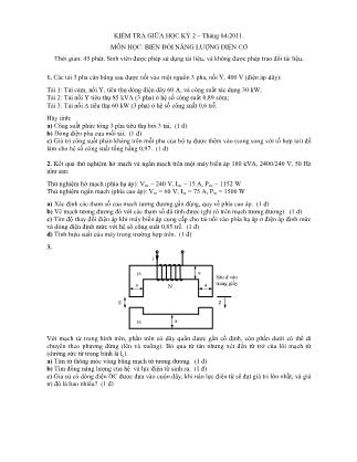 Đề kiểm tra giữa học kỳ 2 môn Biến đổi năng lượng điện cơ
