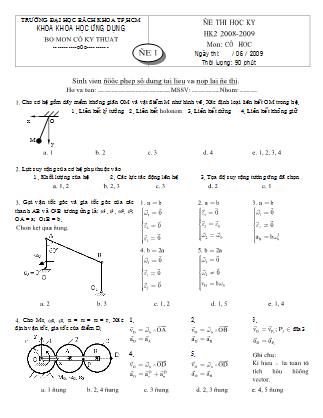 Đề thi học kì 2 môn Cơ học (Đề 1)