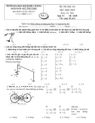 Đề thi học kì 2 môn Cơ học (Đề 3)