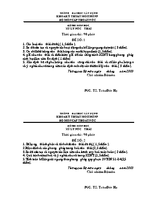 Đề thi môn học Xử lý nước thải