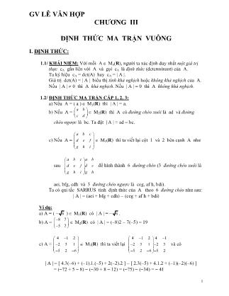 Giáo án Đại số tuyến tính - Chương III: Định thức ma trận vuông - Lê Văn Hợp