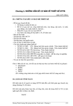 Giáo án Thoát nước dân dụng và công nghiệp - Chương 2: Những vấn đề cơ bản về thiết kế HTTN - Dương Thanh Lượng