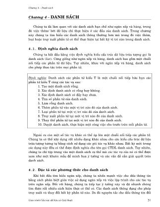 Giáo trình Cấu trúc dữ liệu và giải thuật - Phần 2: Các cấu trúc dữ liệu - Chương 4: Danh sách