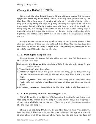 Giáo trình Cấu trúc dữ liệu và giải thuật - Phần 2: Các cấu trúc dữ liệu - Chương 11: Hàng ưu tiên