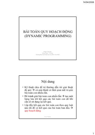 Bài giảng Bài toán quy hoạch động (Dynamic programming) - Phạm Thế Bảo