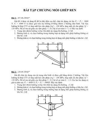 Bài giảng Chi tiết máy - Bài tập chương: Mối ghép ren