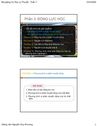 Bài giảng Cơ học lý thuyết - Phần 2: Động học - Chương 10: Phương trình vi phân chuyển động - Nguyễn Duy Khương