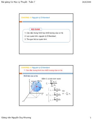 Bài giảng Cơ học lý thuyết - Phần 3: Động lực học - Chương 11: Nguyên lý D’Alembert (Phần 1) - Nguyễn Duy Khương