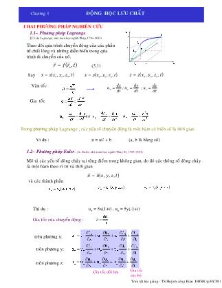 Bài giảng Cơ lưu chất - Chương 3: Động học lưu chất - Huỳnh Công Hoài