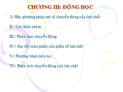 Bài giảng Cơ lưu chất - Chương 3: Động học