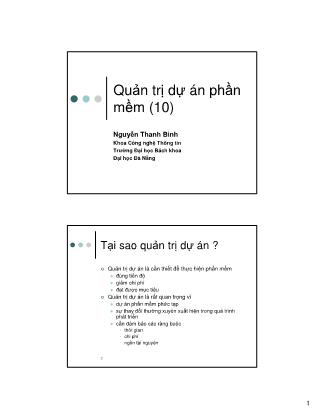 Bài giảng Công nghệ phần mềm - Chương 10: Quản trị dự án phần mềm - Nguyễn Thanh Bình