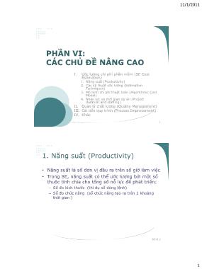 Bài giảng Công nghệ phần mềm - Phần 6: Các chủ đề nâng cao