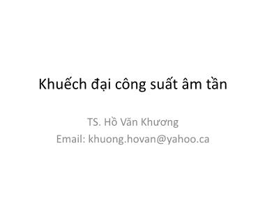 Bài giảng Khuếch đại công suất âm tần - Hồ Văn Khương