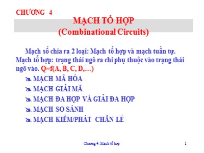 Bài giảng Kỹ thuật số - Chương 4: Mạch tổ hợp (Combinational Circuits)