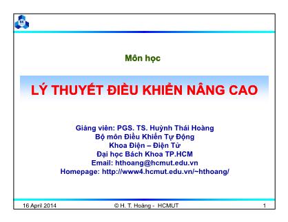 Bài giảng Lý thuyết điều khiển nâng cao - Chương 4: Điều khiển thích nghi - Huỳnh Thái Hoàng