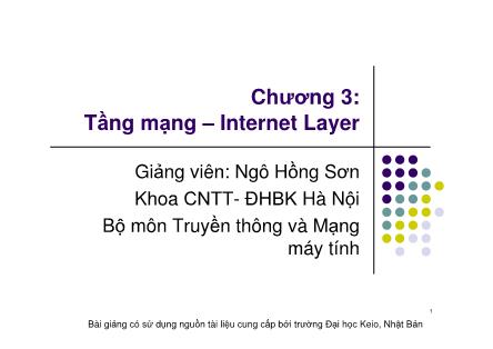 Bài giảng Mạng máy tính - Chương 3: Tầng mạng-Internet Layer - Ngô Hồng Sơn
