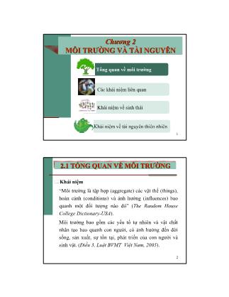 Bài giảng Môi trường và con người - Chương 2: Môi trường và tài nguyên - Đào Thị Việt Hương