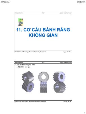Bài giảng Nguyên lý máy - Chương 11: Cơ cấu bánh răng không gian - Nguyễn Tân Tiến