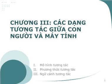 Bài giảng Nhập môn tương tác người máy - Phần 1: Tổng quan về các hệ tương tác - Chương 3: Các dạng tương tác giữa con người và máy tính - Vũ Thị Hương Giang