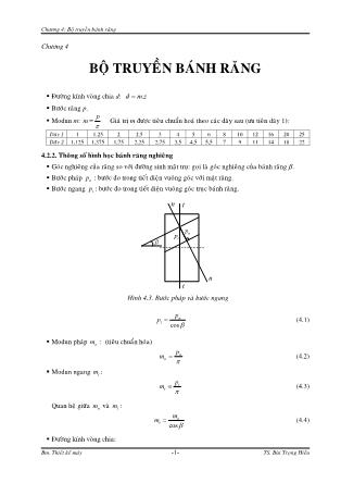 Bài giảng tóm tắt môn Chi tiết máy - Chương 4: Bộ truyền bánh răng
