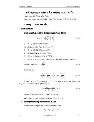 Bài giảng tóm tắt môn Điện tử 1 - Phạm Hồng Liên