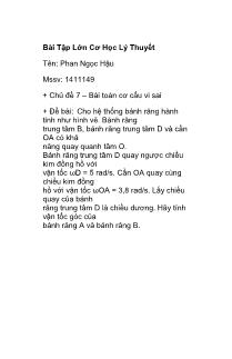 Bài tập lớn Cơ học lý thuyết - Chủ đề 7: Bài toán cơ cấu vi sai - Phan Ngọc Hậu