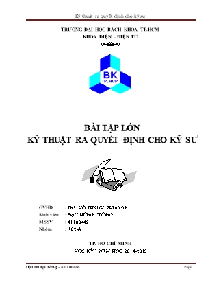 Bài tập lớn Kỹ thuật ra quyết định cho kỹ sư