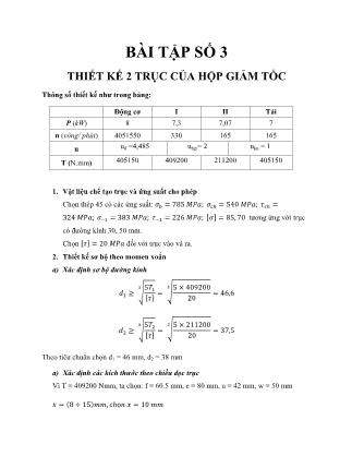 Bài tập số 3 Thiết kế 2 trục của hộp giảm tốc