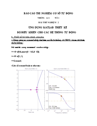 Báo cáo thí nghiệm Cơ sở tự động - Bài thí nghiệm 2: ứng dụng matlab thiết kế bộ điều khiển cho các hệ thống tự động