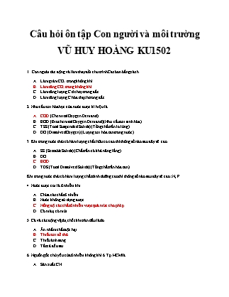 Câu hỏi ôn tập Con người và môi trường - Vũ Huy Hoàng