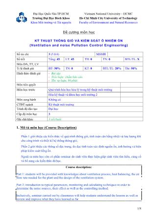 Đề cương Kỹ thuật thông gió và kiểm soát ô nhiễm ồn (Ventilation and noise Pollution Control Engineering)