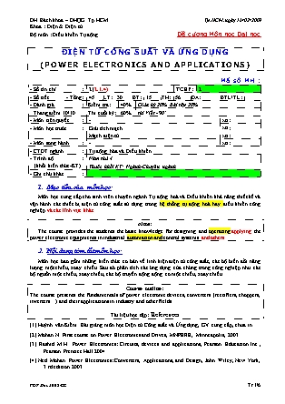 Đề cương môn Điện tử công suất và ứng dụng (Power electronics and applications)