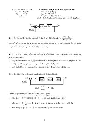 Đề kiểm tra học kì 1 môn học Cơ sở tự động